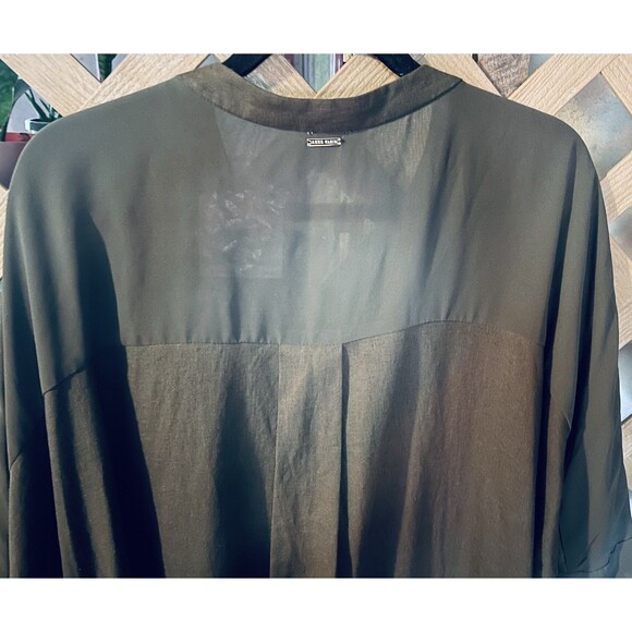 NWT ANNE KLEIN Linen Blend Mixed Media Olive Green High-Low Tunic 2X - Picture 7 of 12